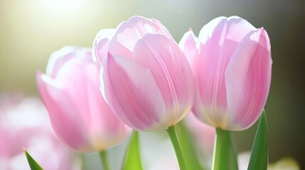 Fototapeta premium Pink Tulips in Bloom A Close-Up of Spring Beauty, Vivid Colors, Soft Focus Background