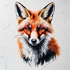 Obraz premium Fox art black and white flat design simple line hand drawing on plain white background