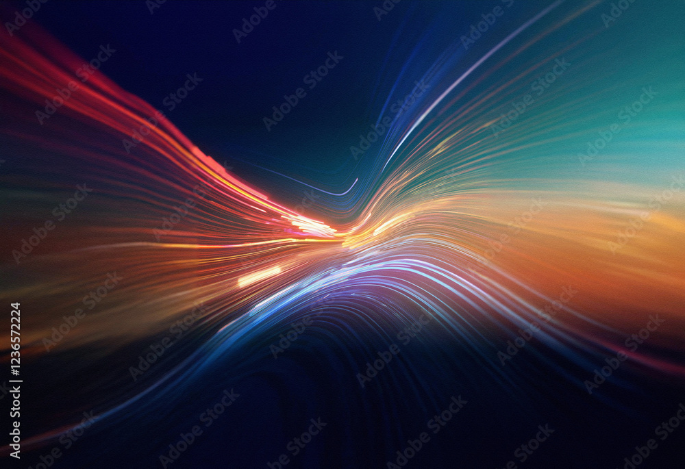 Aufkleber Abstract sci-fi double exposure background. Vibrant streaks of light and color flow dynamically, creating a sense of motion and energy.