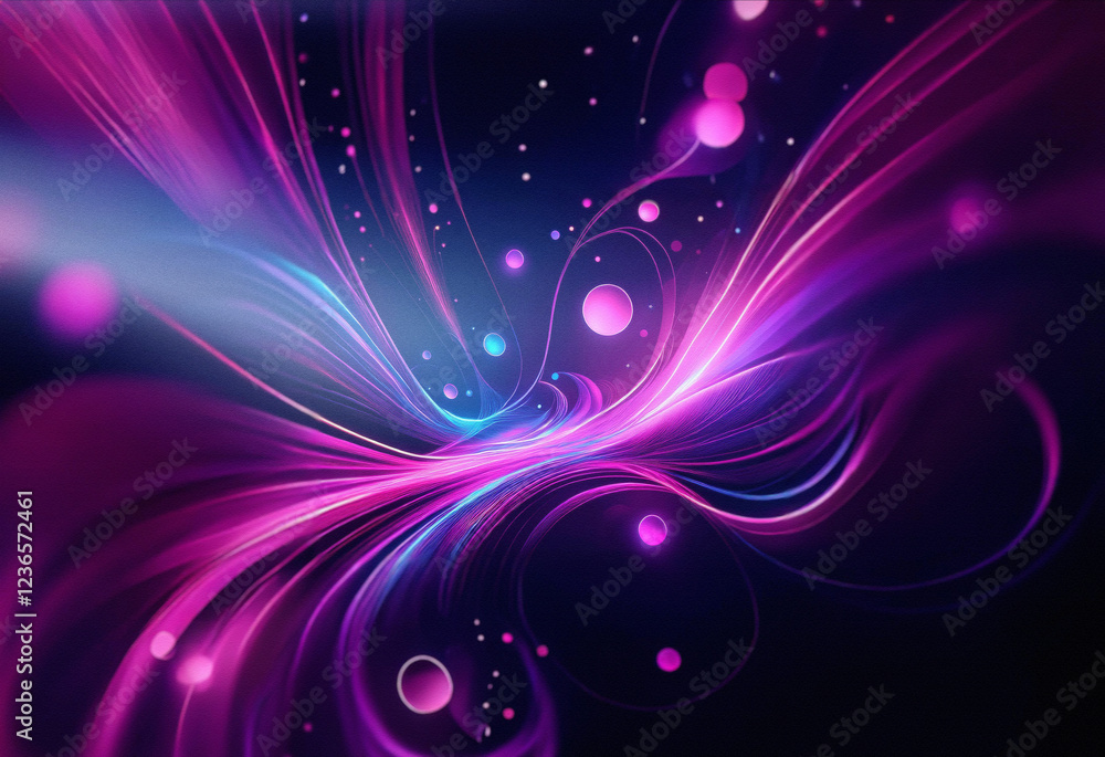 Aufkleber Abstract sci-fi background featuring a double exposure effect.  Swirling pink and blue light streaks create a dynamic, energetic scene with glowing orbs scattered throughout the dark space.