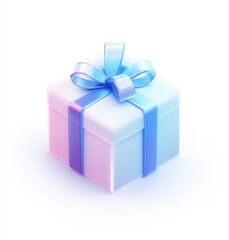 Obraz premium Elegant blue ribbon gift box with soft pink gradient background for celebrations and special occasions