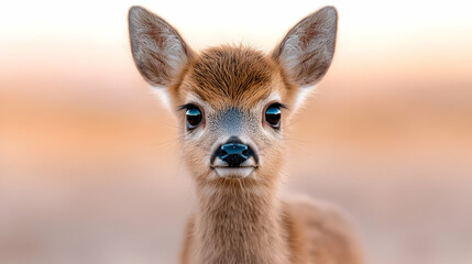 Fototapeta premium Fawn portrait, sunset background, wildlife, nature
