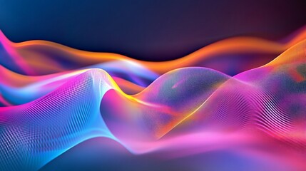 Abstract colorful flowing wave pattern of smooth textured gradients with digital lines