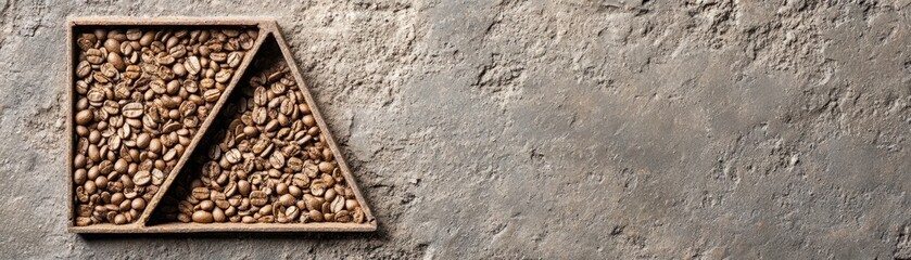 Fototapeta premium An Aesthetic Arrangement of Raw Coffee Beans in a Geometric Tray on a Textured Concrete Surface Ideal for Coffee Lovers and Food Enthusiasts