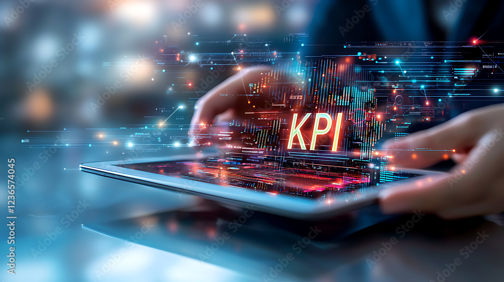 Poster analyzing key performance indicators (kpi) in business management digital workspace infographic prof