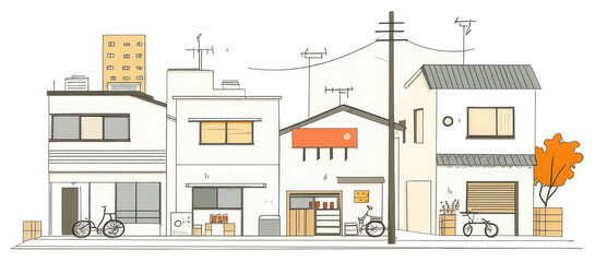 Charming Suburban Street Scene with Shops and Homes