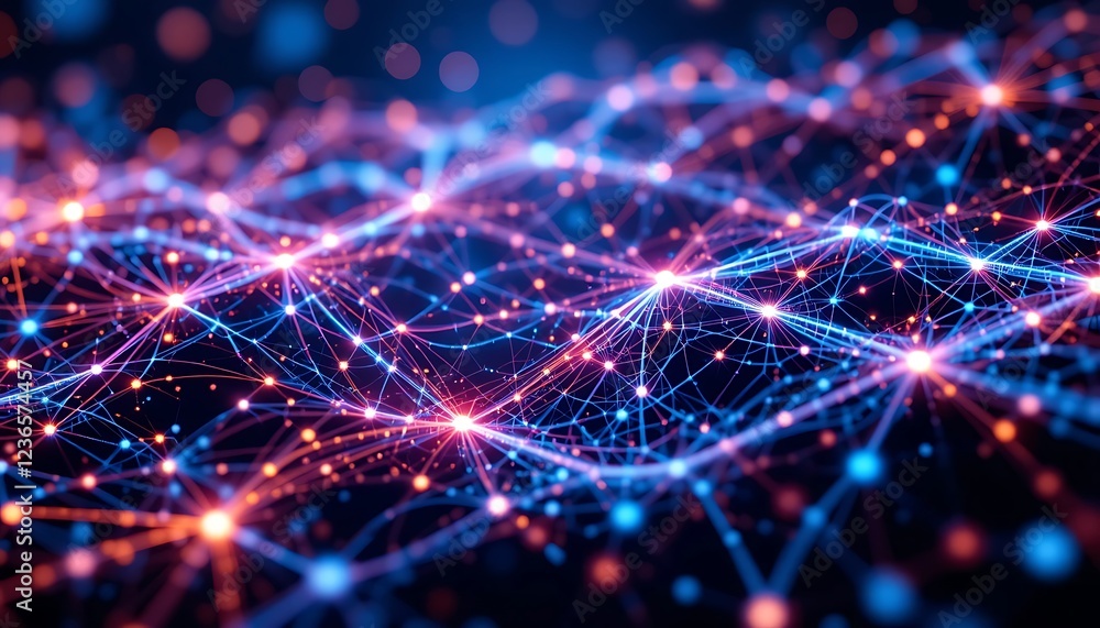 Poster luminous network: abstract digital art with glowing nodes and connections