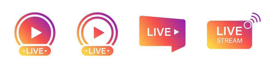 Gradient Live Stream Vector Icons with Play Symbol