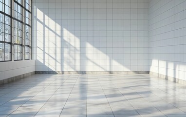 Obraz premium Clean White Geometric Tiled Surface with Subtle Shadow Patterns for Architectural Mockups and Product Display