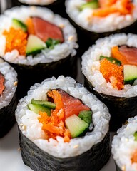 Vibrant Sushi Rolls with Fresh Ingredients and Colorful Toppings
