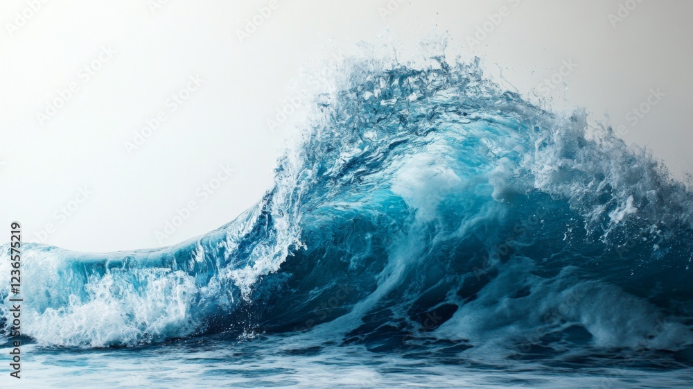 Poster crashing blue wave against a translucent barrier with shimmering light creating an ethereal atmosphe