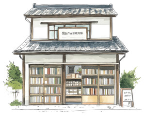 Charming Bookstore Illustration Of A Japanese Style Building