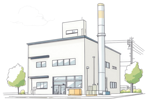 A Simple Illustration Of A Factory Building With A Tall Chimney