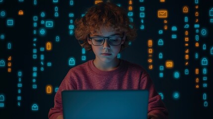 Young Learner Engaged in Password Security Education at Home