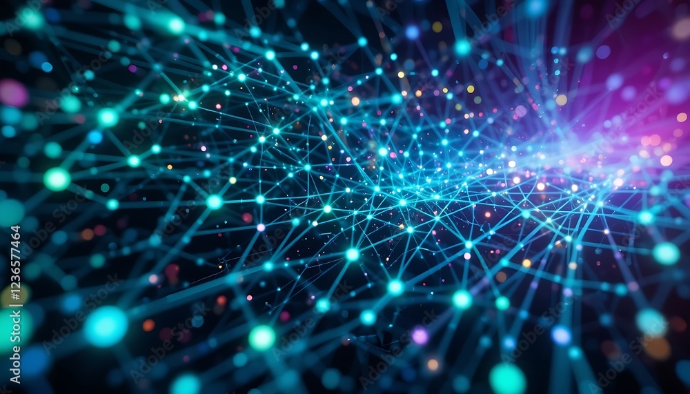 Aufkleber luminous network: a vibrant, interconnected web of glowing nodes and lines