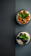 Rice Pudding with Blueberries, Pecans, and Mint – Artistic Diptych