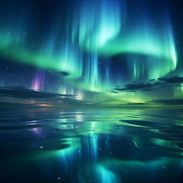 Panorama of Aurora borealis Northern lights over the mountain and rever with starry in the night sky 4k HD high quality wallpaper background