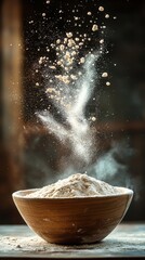 Flour Dust Suspended in Motion Close-up of Flying Flour Particles in Dramatic Shallow Depth of Field