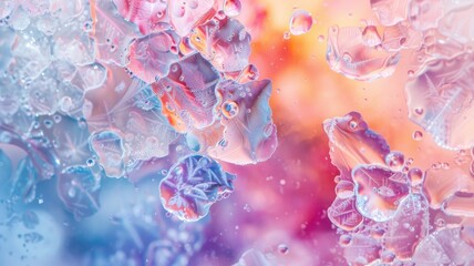aquarel like abstract colored background texture of frozen flowers in milk, ice and water