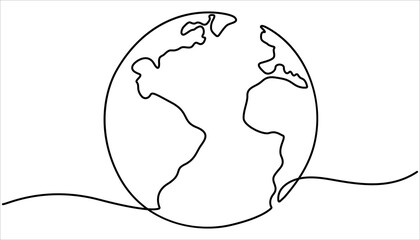 World globe continuous one line drawing. Vector continuous one line drawing earth day illustration. World map and travel concept in simple linear style