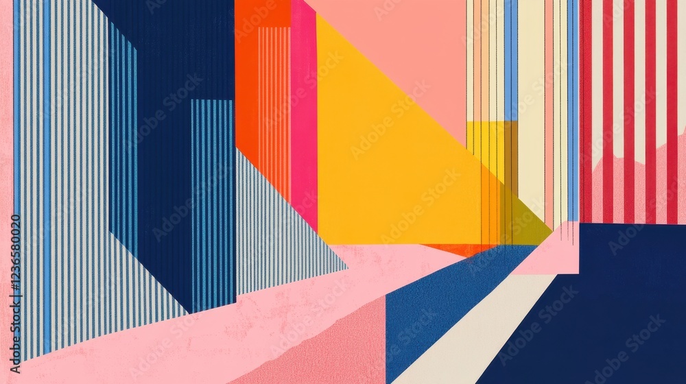 Poster Abstract geometric artwork showcasing vibrant colors and lines creating a dynamic composition in a modern style
