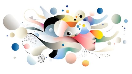 Fototapeta premium Abstract Colorful Face Portrait with Fluid Shapes and Dots Modern Art Illustration