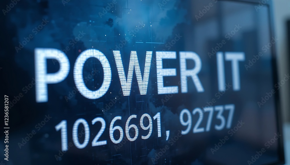 Poster digital power: abstract blue screen display with data