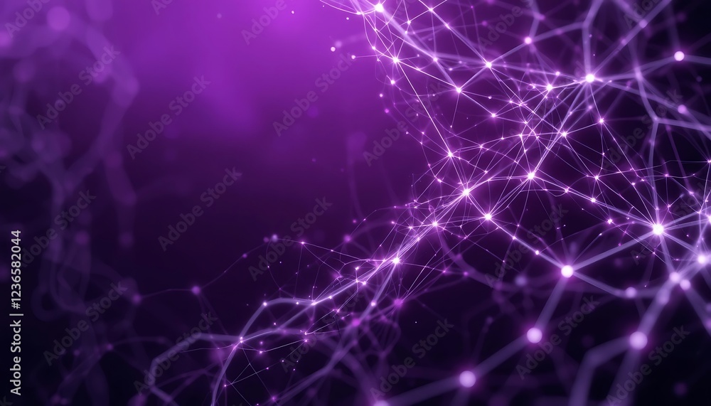 Poster purple network: glowing nodes and lines in abstract art