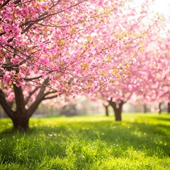 Pink Blossom Paradise: A Serene Spring Day in a Floral Garden