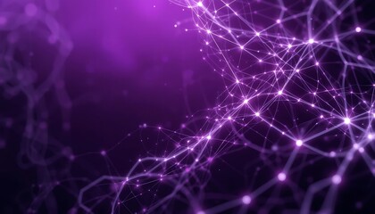 Fototapeta premium Purple Network: Glowing Nodes and Lines in Abstract Art