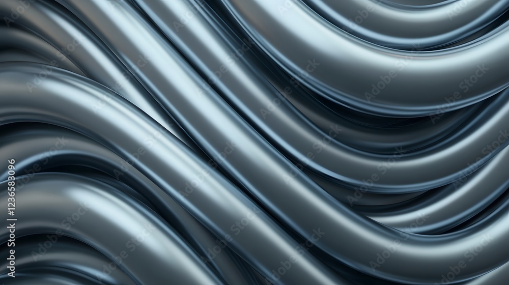 Poster interconnected metallic pipes with smooth curves and sharp angles,representing modern industrial