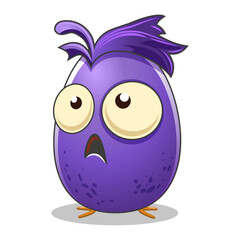 Emoji purple monster egg with horror emotion, egghead alien, painted egg. Vector illustration.