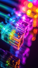 Vibrant neon ethernet cables in a futuristic tech setting
