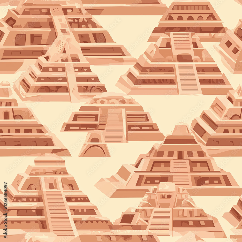 Aufkleber patterns of ancient pyramids in warm tones create a unique, textured design.