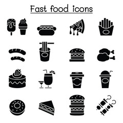 fast food icon set in thin line style