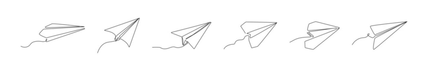 Paper Airplanes Line Art Collection Vector Set