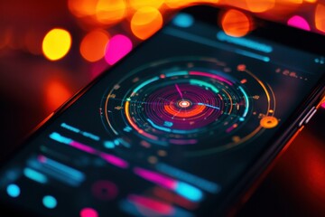 Smartphone display shows vibrant weather radar data in dynamic colors and details. Generative AI