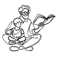 father with son reading book