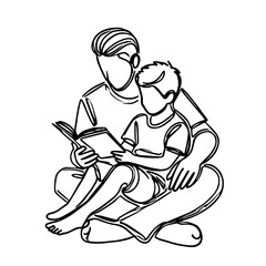 father with son reading book