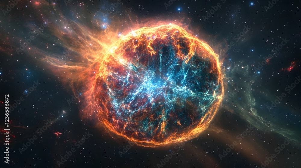 Poster breathtaking cosmic explosion in the vast expanse of the universe showcasing a vibrant and dynamic c