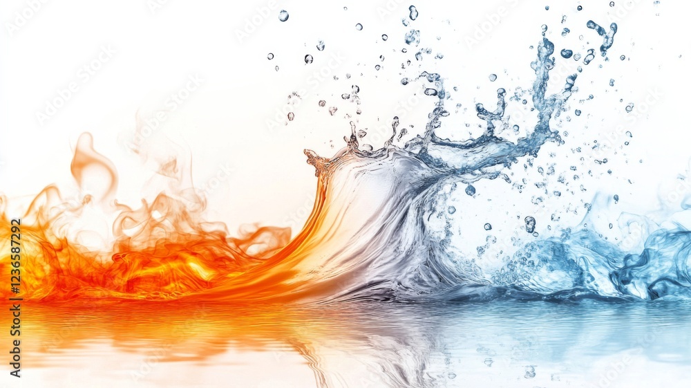 Aufkleber dynamic water splash combined with fiery effect on a clean white background showcasing contrasting e