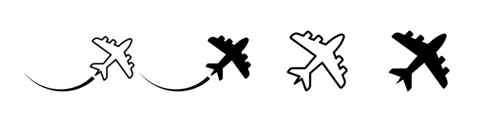 Airplane Icons with Flight Path Variations Vector Set