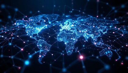 Obraz premium Global Network: A Luminous Blue World Map in Abstract Style
