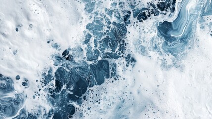 Artistic water splash with marble texture on a white background creating a harmonious blend of color and transparency