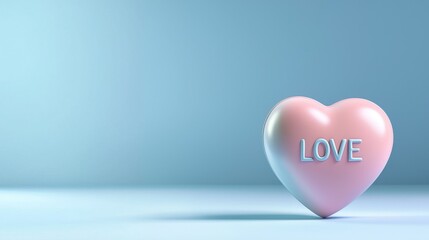 Candy heart with "LOVE" text embossed, soft pastel tones, sweet and playful design