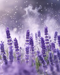 Naklejka premium Light lavender and white with a mist of pollen floating through the air abstract Spring season concept background