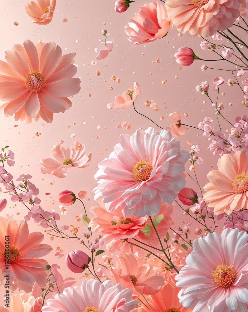 Aufkleber light peach and blush tones with abstract floral patterns floating through the air abstract spring s