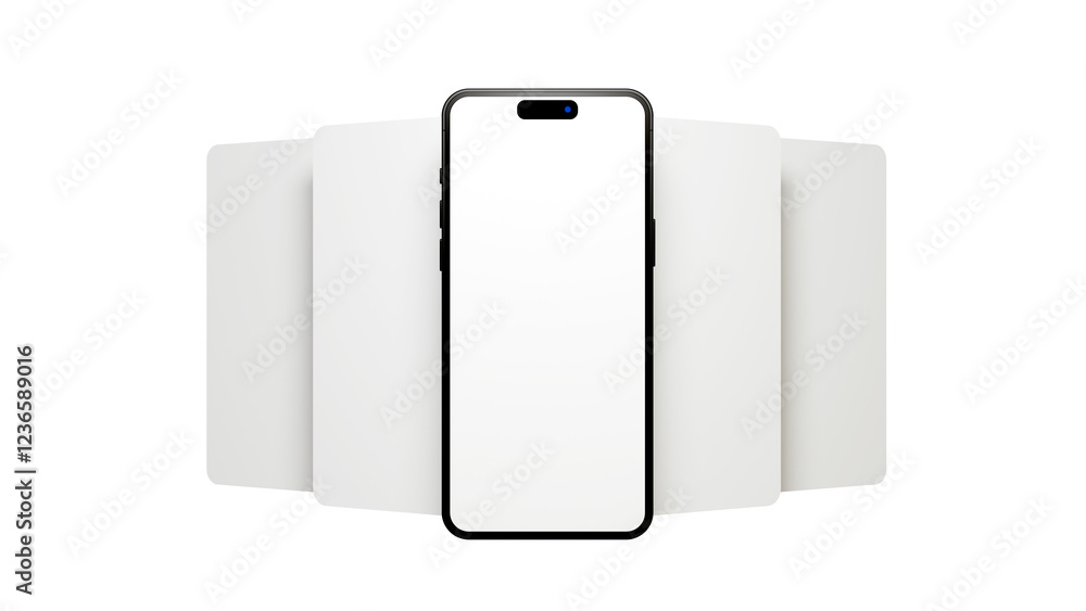 Poster ui or ux smartphone mobile app template mock up on white background. smartphone and blank frames tem