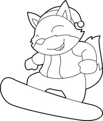 Fox Christmas Snowboard Animal Vector Graphic Art Illustration