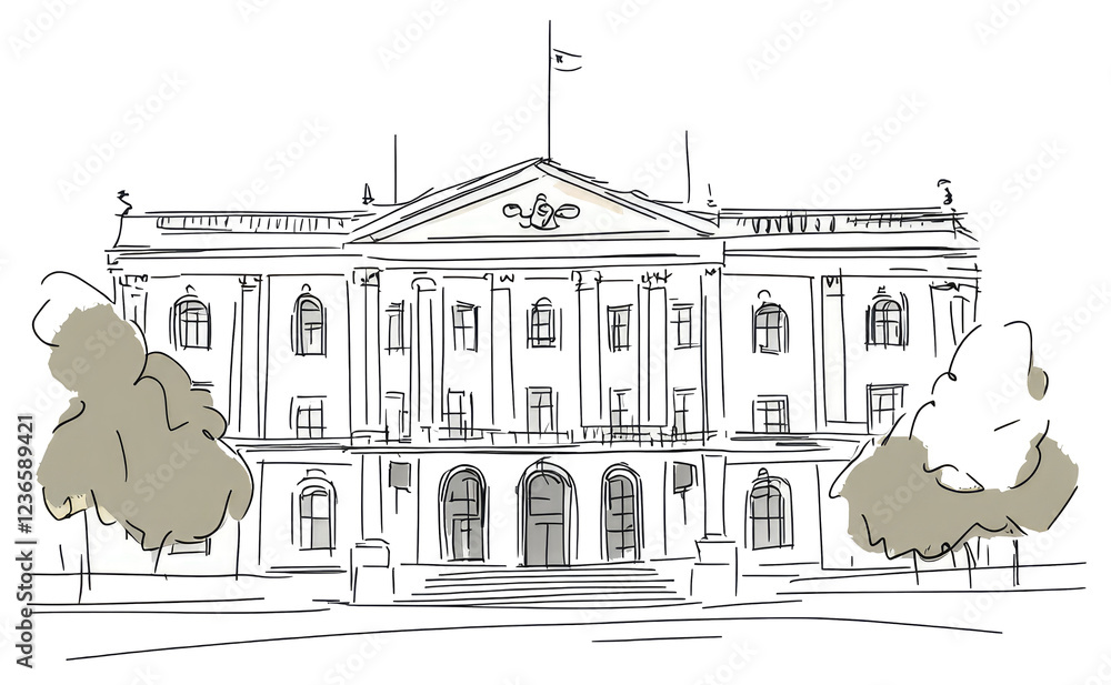 Poster elegant classical building sketch with trees